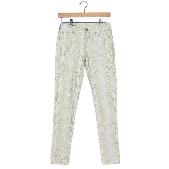 True Religion Halle Super Skinny Jeans Gold Snake Print Mid Rise | Size 26 - Picture 1 of 11